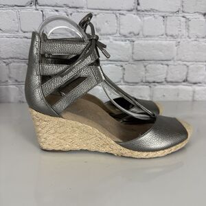 Vionic Metallic Silver Espadrille Wedge Sandals